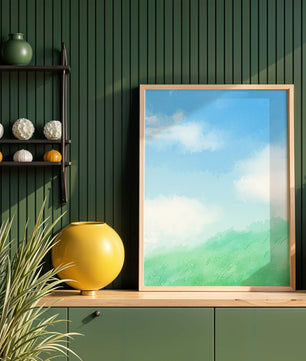 Un paisaje sereno de cielo azul y césped verde