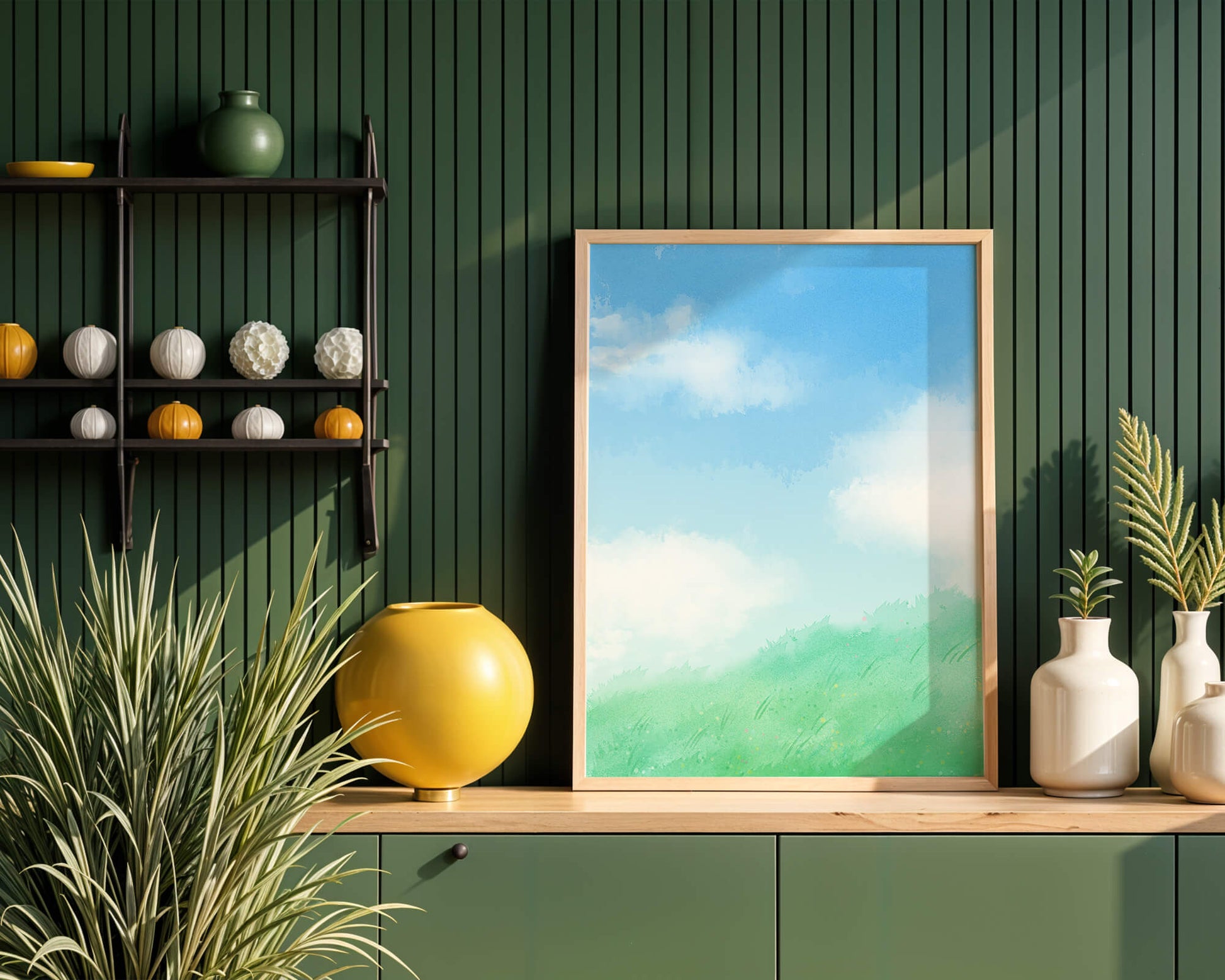 A Serene Landscape of Blue Sky and Green Grass
