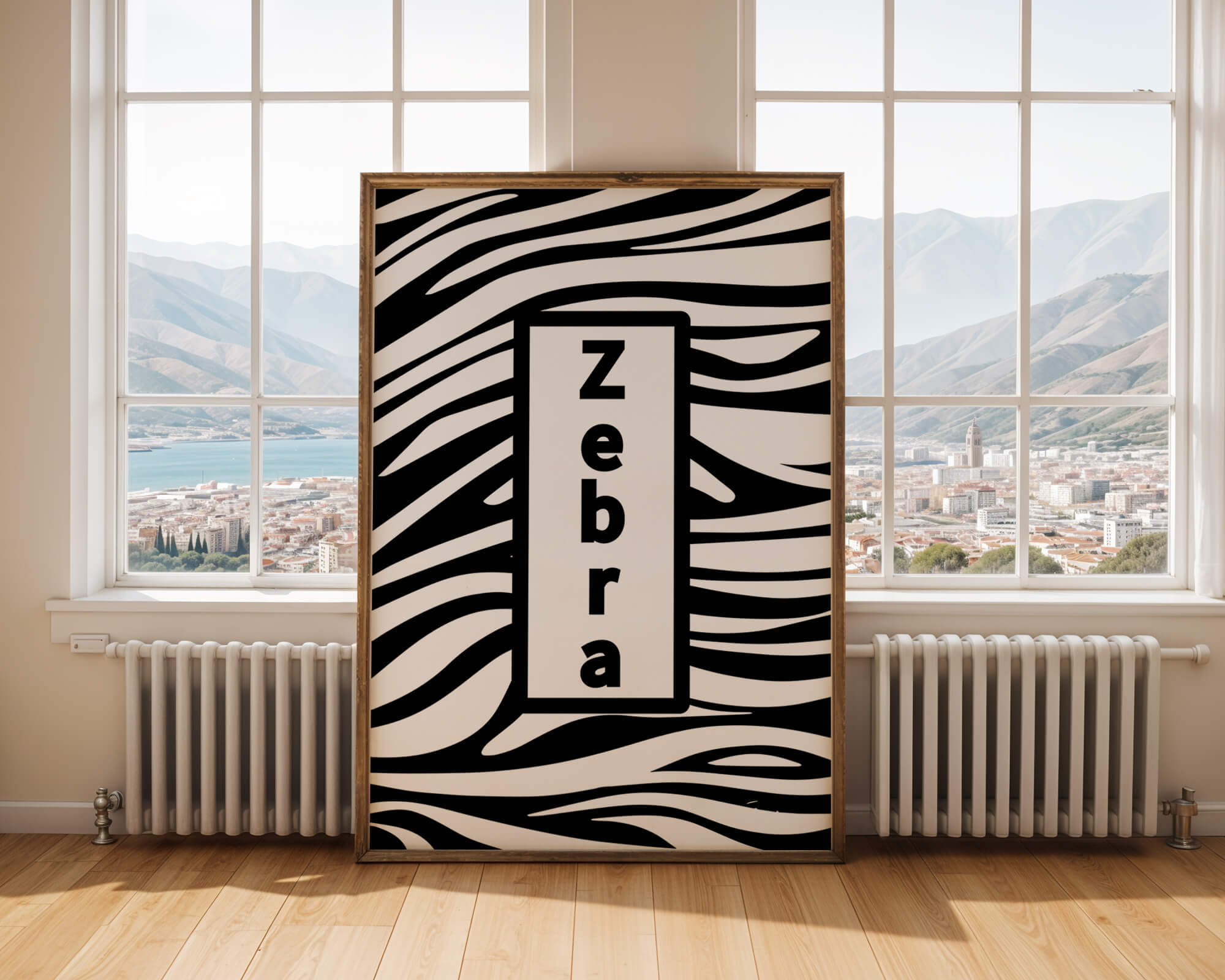 Elegant zebra print design with bold text accent