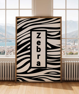 Diseño elegante de impresión de cebra con acento de texto en negrita
