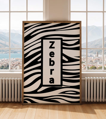 Elegant zebra print design with bold text accent