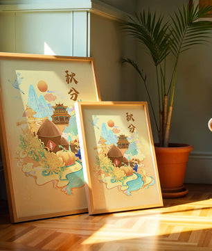 Charming autumn scene with traditional elements and nature motifs