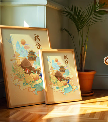 Charming autumn scene with traditional elements and nature motifs