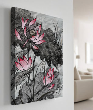 Illustration complexe de fleurs de lotus roses avec des feuilles