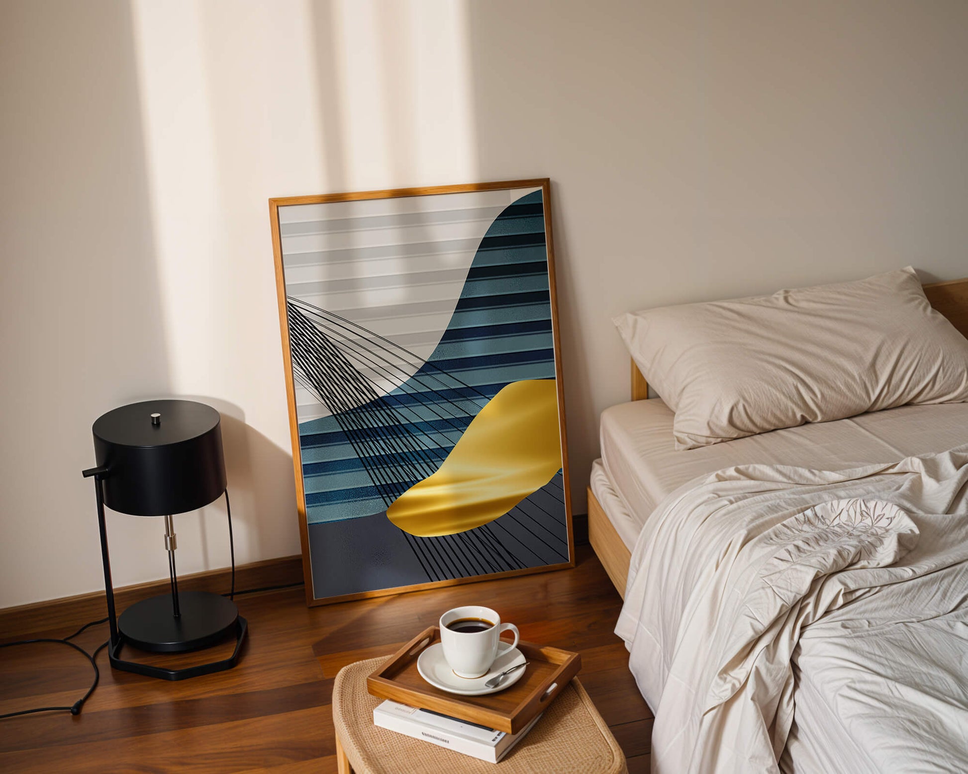 Abstract Composition with Blue and Gold Elements