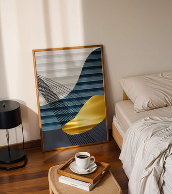 Abstract Composition with Blue and Gold Elements