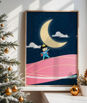 Little Prince Standing on Pink Planet under Starry Night Sky - Mi tienda