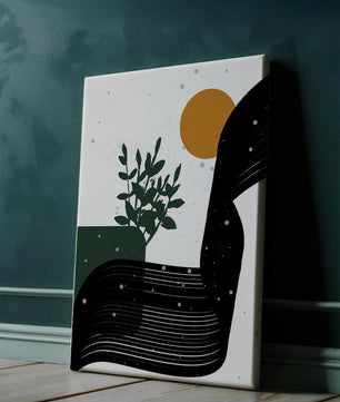 L'œuvre d'art abstraite de la nature avec une silhouette de plante et des formes géométriques