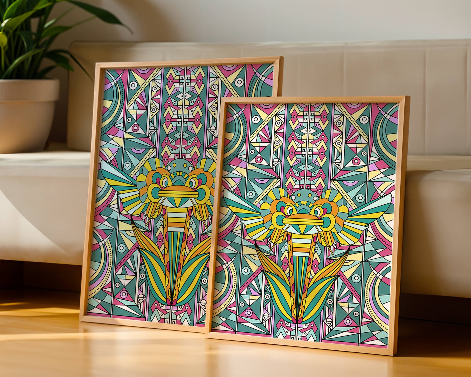 Elefante geométrico abstracto con colores vibrantes