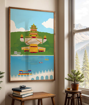 Traditional Chinese architecture by a serene lake
