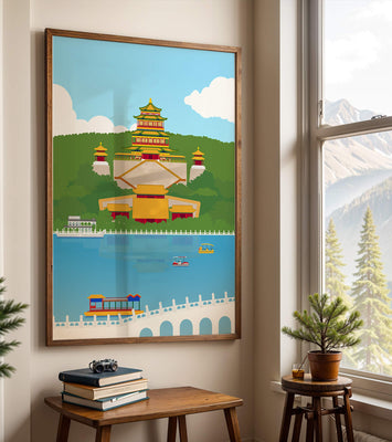 Traditional Chinese architecture by a serene lake