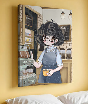 Escena encantadora de café con barista preparando café