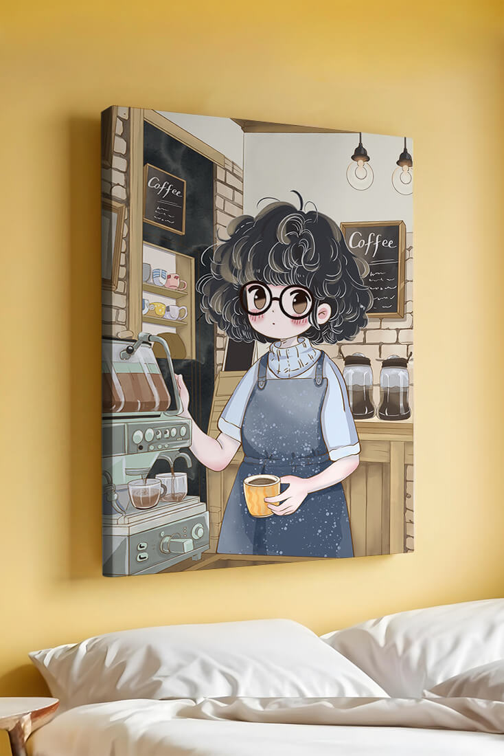 Escena encantadora de café con barista preparando café