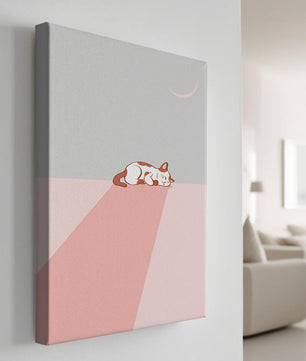 Schlafende Katze in minimalistischer Mondlichtszene