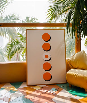 Vertical Arrangement of Orange and White Circles with Shadows on a Light Background - Mi tienda
