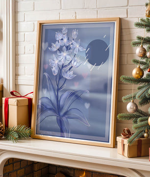 Delicate blue floral illustration with stylish geometric elements