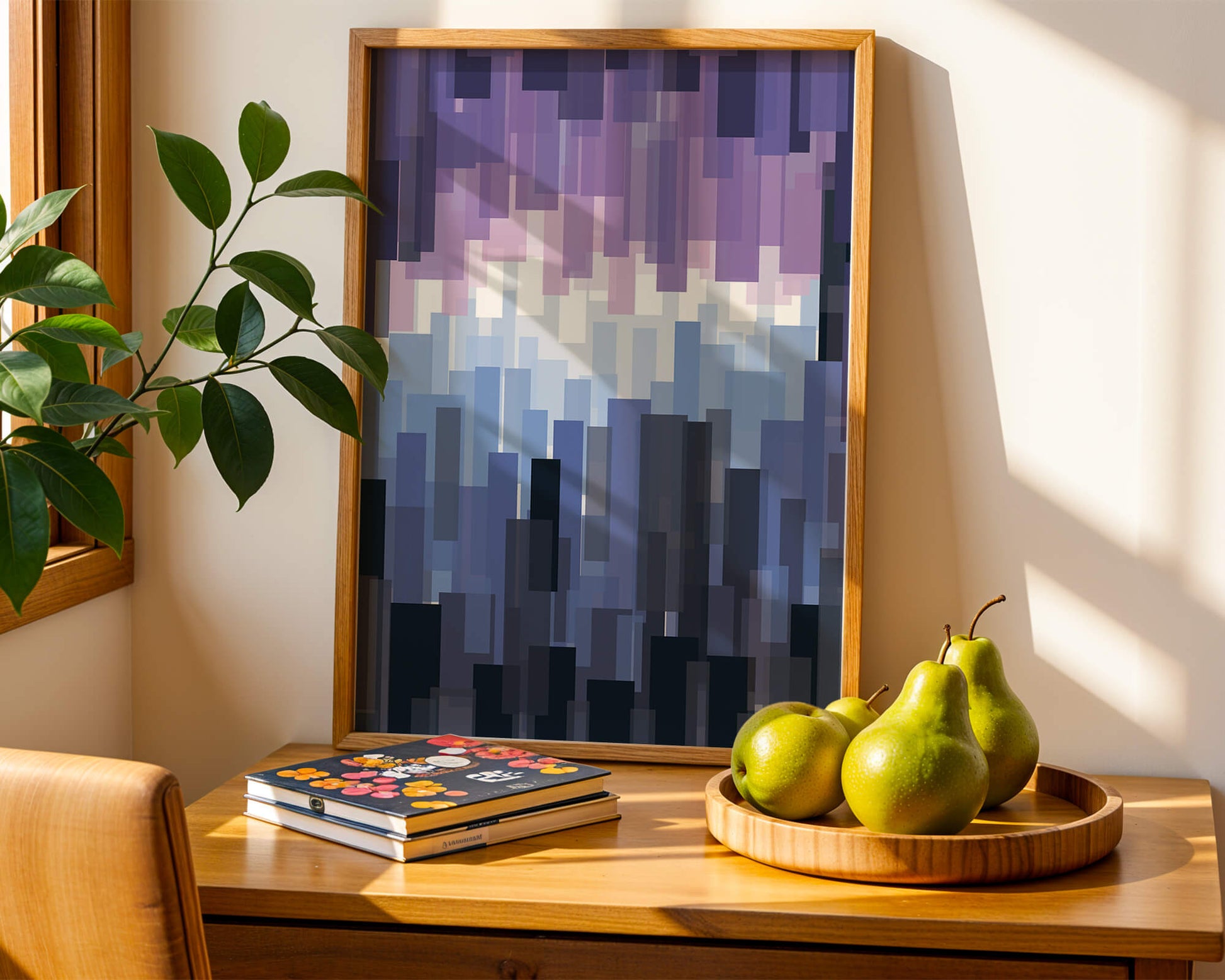 Abstrakter pixeliger Farbverlauf mit Blau- und Lilatönen
