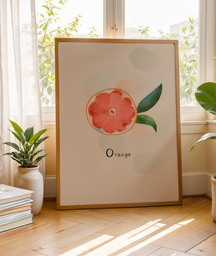 Watercolor Illustration of Orange Slice with Leaves on Pastel Background - Mi tienda