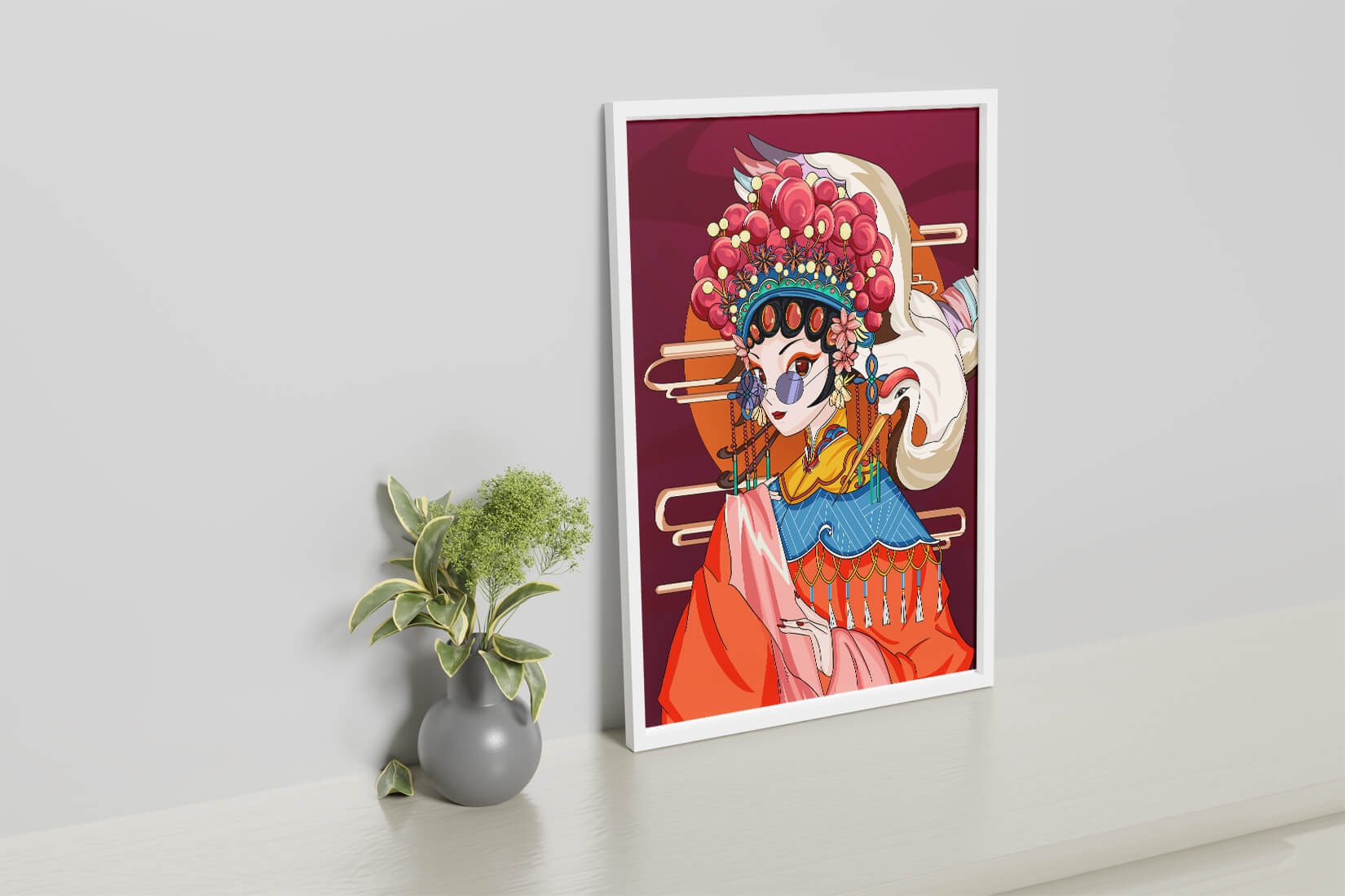 Elegant Chinese opera character illustration with vibrant colors