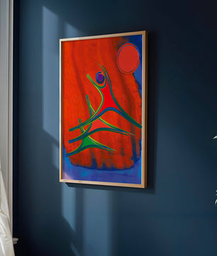 Abstract colorful artwork with dynamic figures and bold colors