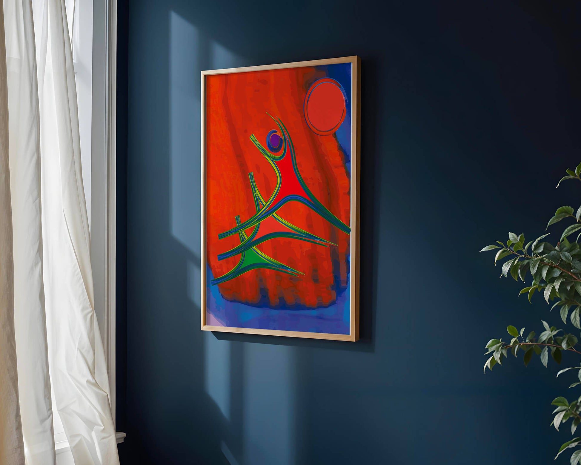 Abstract colorful artwork with dynamic figures and bold colors