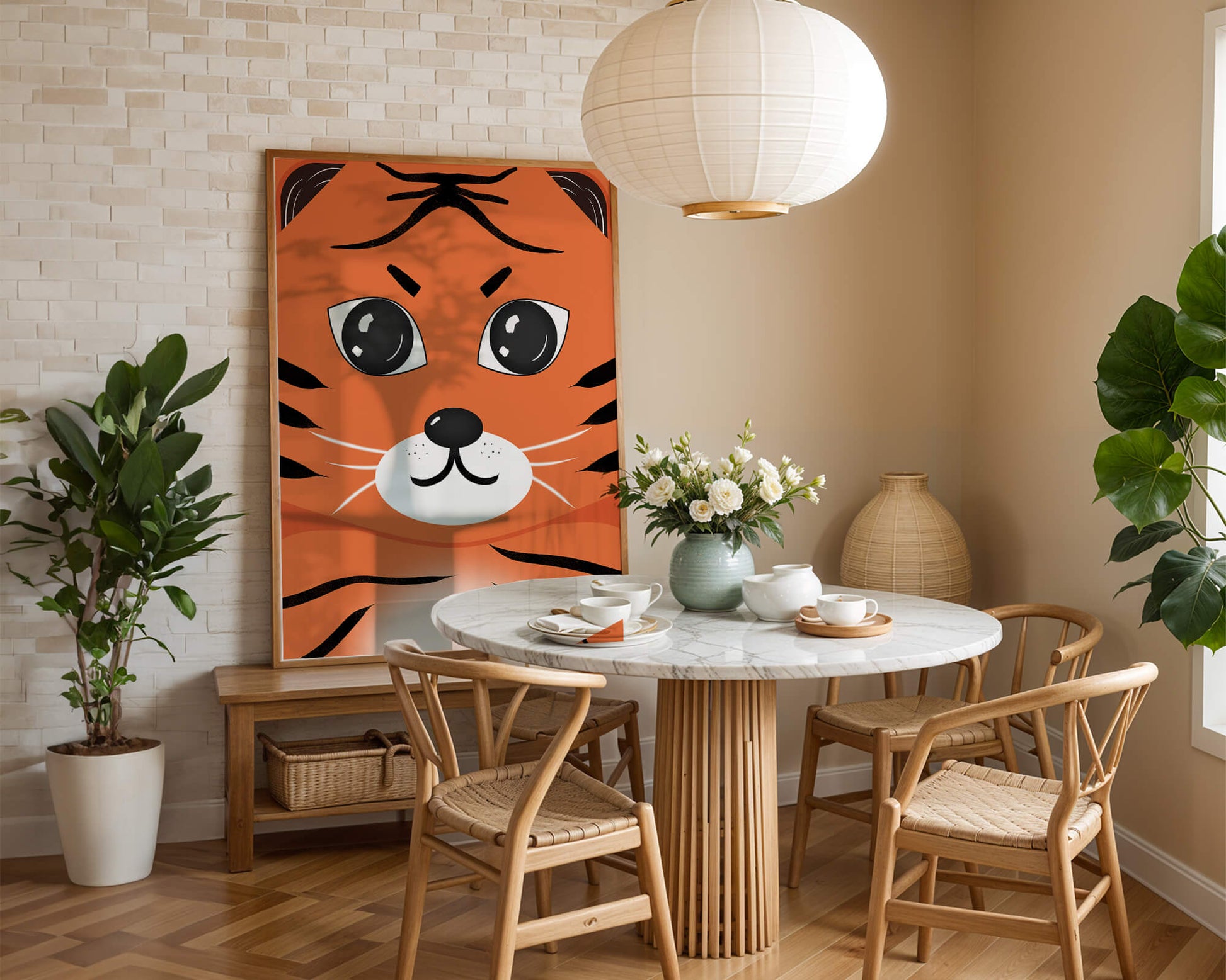 Adorable tiger face illustration with bold features