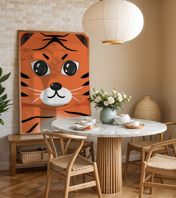 Adorable tiger face illustration with bold features