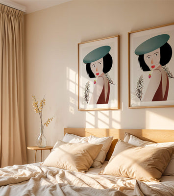 Woman with Blue Hat and Flower in Modern Art Style