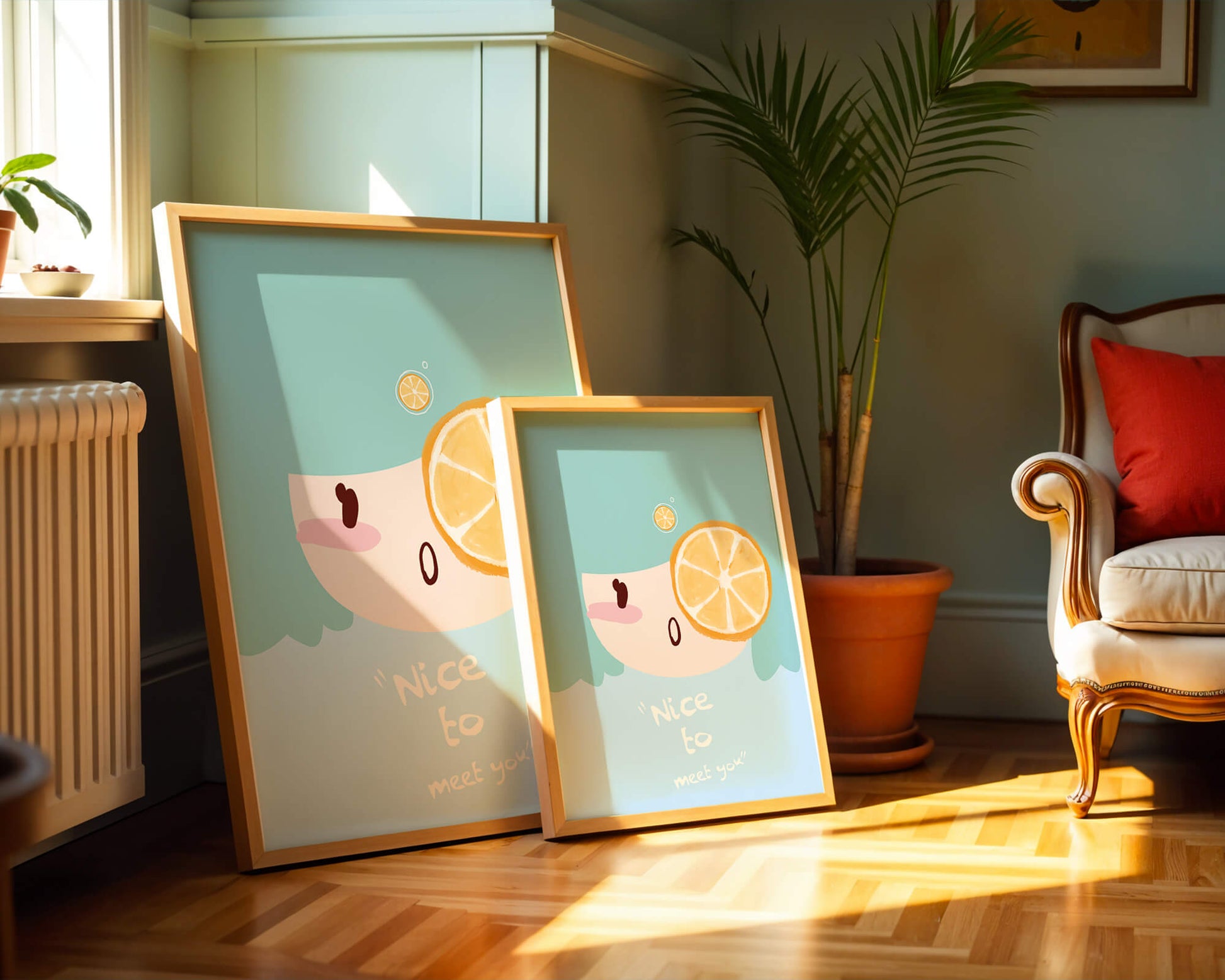 Playful Illustration of a Cartoon Face with Citrus Accent