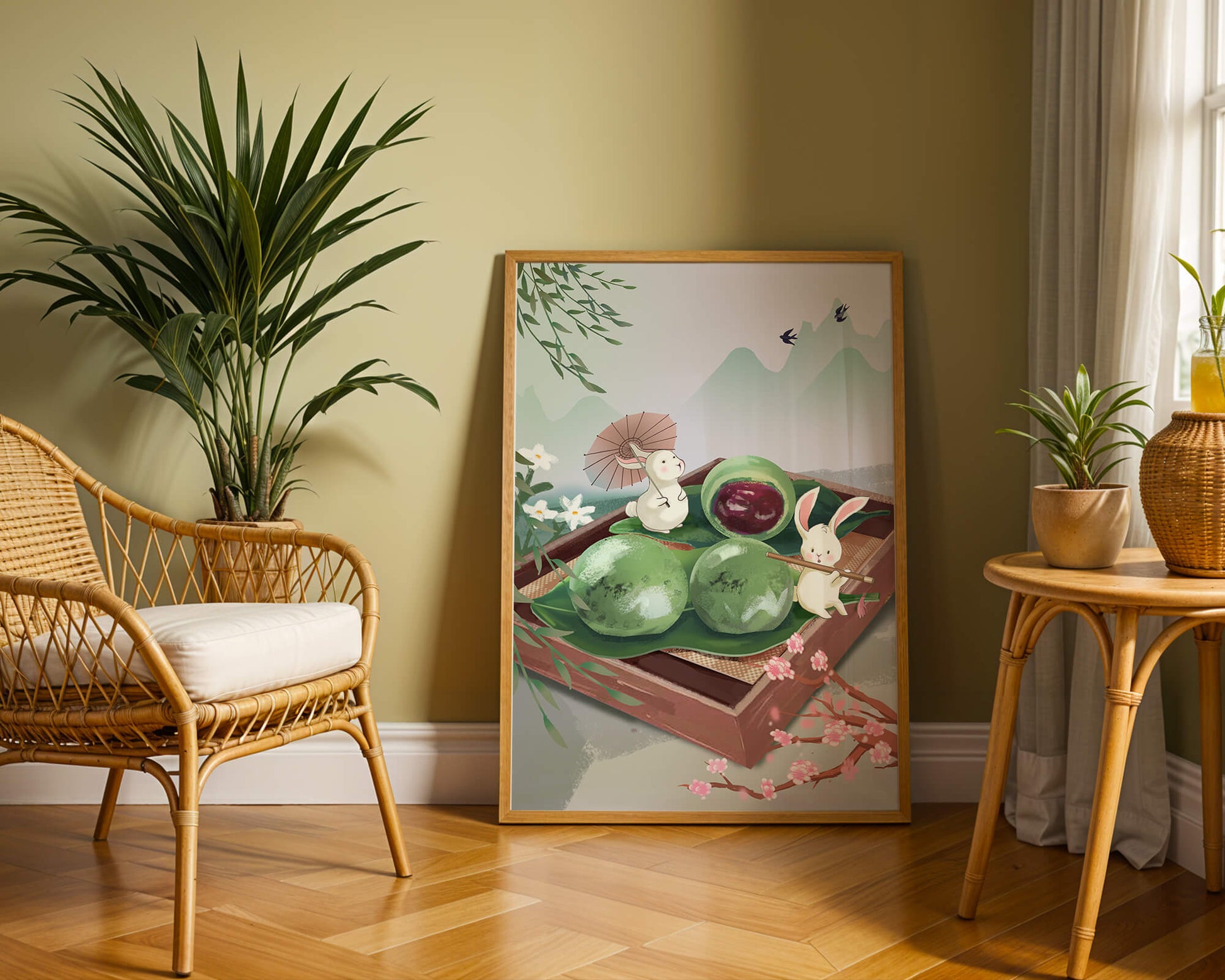 Charming Hasen mit Mochi und Berglandschaft