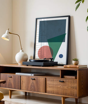 Abstract Geometric Composition with Overlapping Shapes on Textured Background - Mi tienda