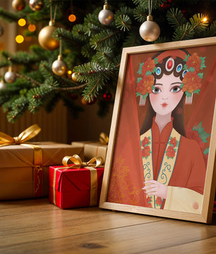Traditional Asian Portrait with Floral Headdress and Elegant Garments - Mi tienda