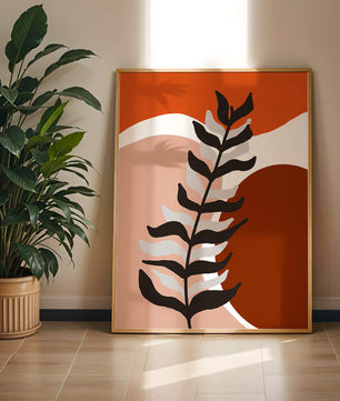 Abstract Botanical Print with Earth Tones and Modern Leaf Design