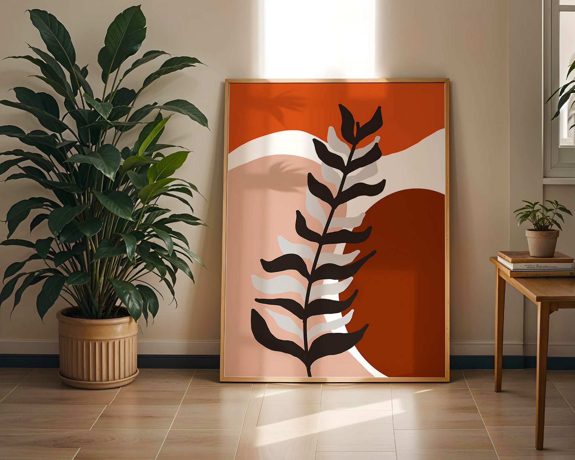 Abstract Botanical Print with Earth Tones and Modern Leaf Design