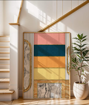 Abstract Geometric Art with Gold and Marble Accents