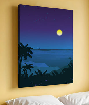 Serene Tropical Night Scene With Palm Trees and Moonlit Ocean - Mi tienda