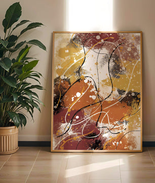 Pieza de arte abstracto colorida con trazos y salpicaduras audaces