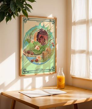 Traditional Chinese food illustration with festive elements