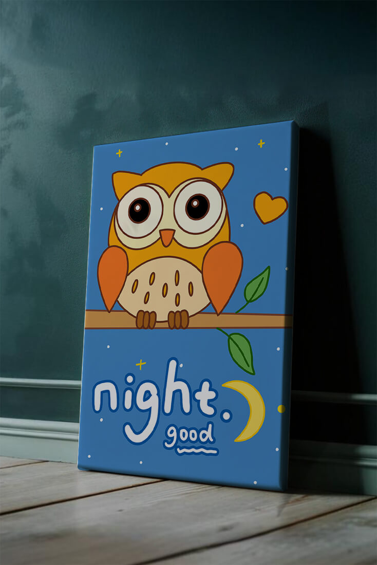 Colorful owl illustration with night theme and positive message