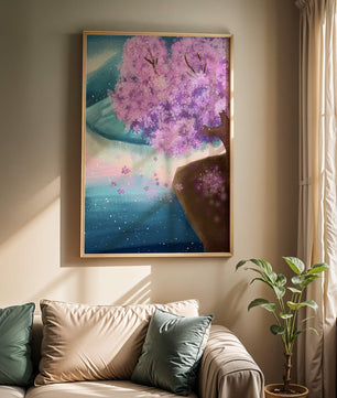A Beautiful Cherry Blossom Tree in a Dreamlike Landscape