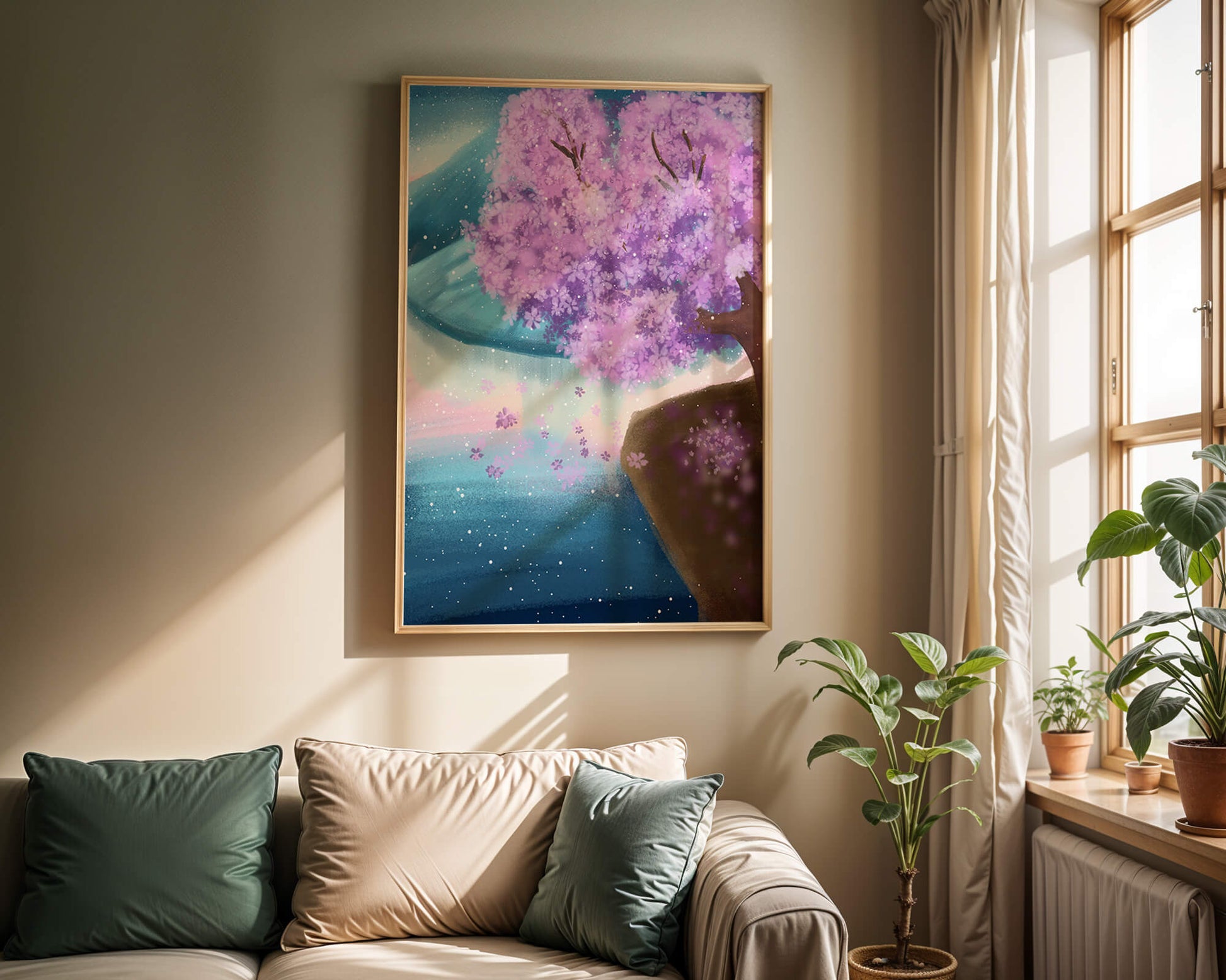 A Beautiful Cherry Blossom Tree in a Dreamlike Landscape