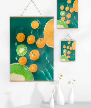 Ilustración de patrón de frutas vibrantes de kiwi y naranja