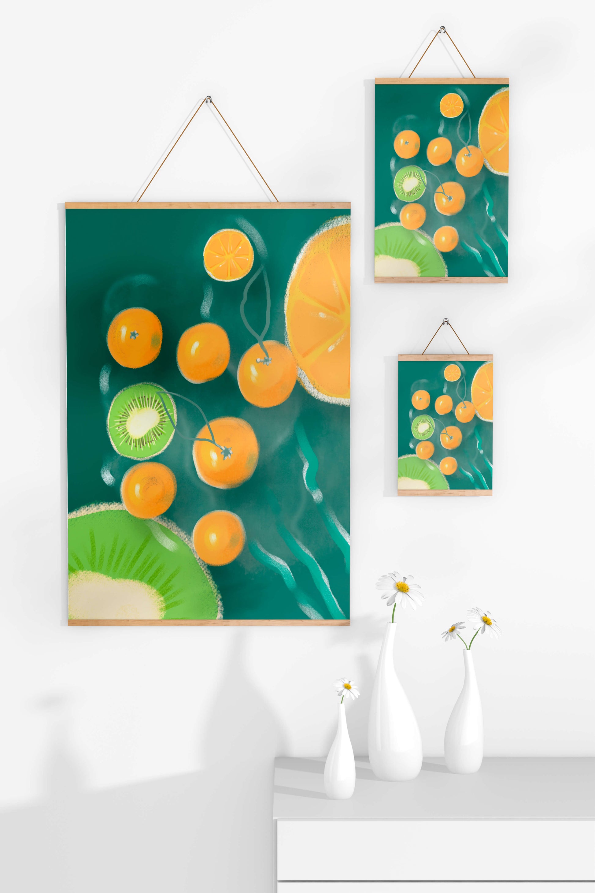 Vibrant kiwi and orange fruit pattern illustration