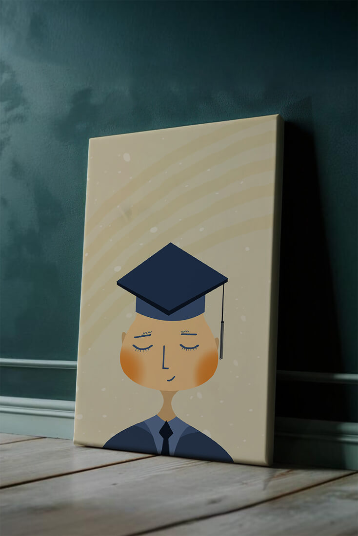 Illustration of a graduate with cap and closed eyes