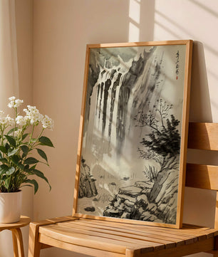 Serene Waterfall in Traditional Chinese Landscape Painting