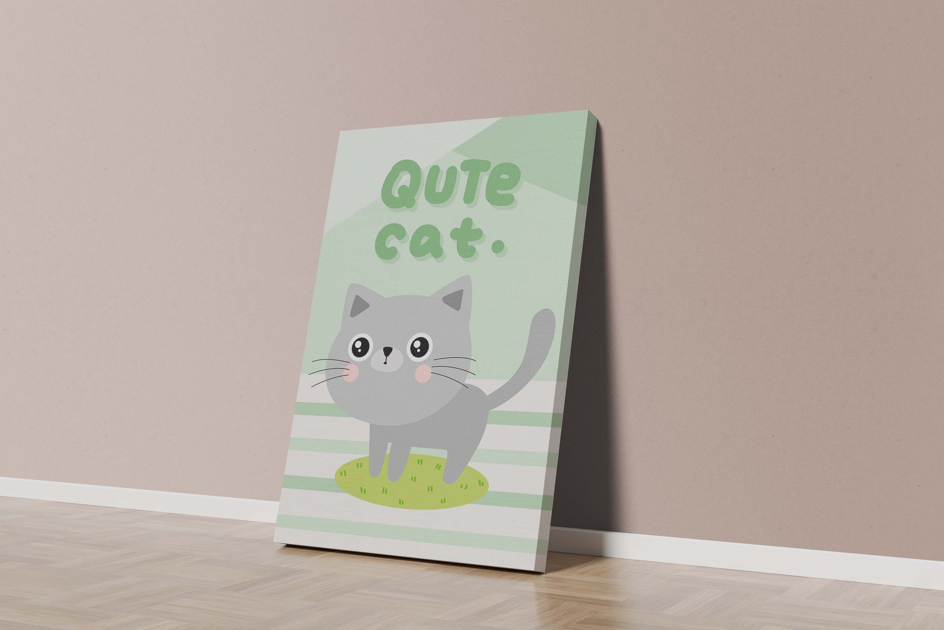 Adorable cartoon cat illustration on pastel background