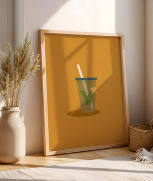 Illustration of a Drink with Botanical Element and Straw on Orange Background - Mi tienda