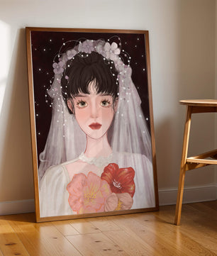 Elegant bridal portrait with floral crown and veil