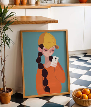 Colorful illustration of a girl with a smartphone