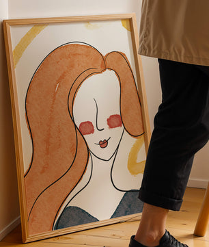 Illustration Of A Woman With Red Hair And Minimalist Features - Mi tienda